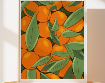 Vibrant Oranges Botanical Art Print: Colorful Kitchen Wall Decor