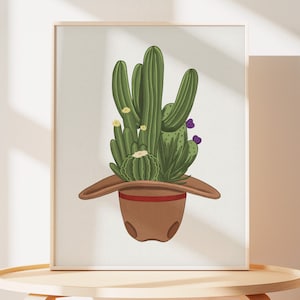 Succulent and Cactus Wall Art Print | Succulent Cactus Cowboy Hat Art Print | Succulent Print | Southwestern Boho | College apartment decor