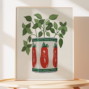 Tomato Basil Botanical Art Print: Kitchen Foodie Poster