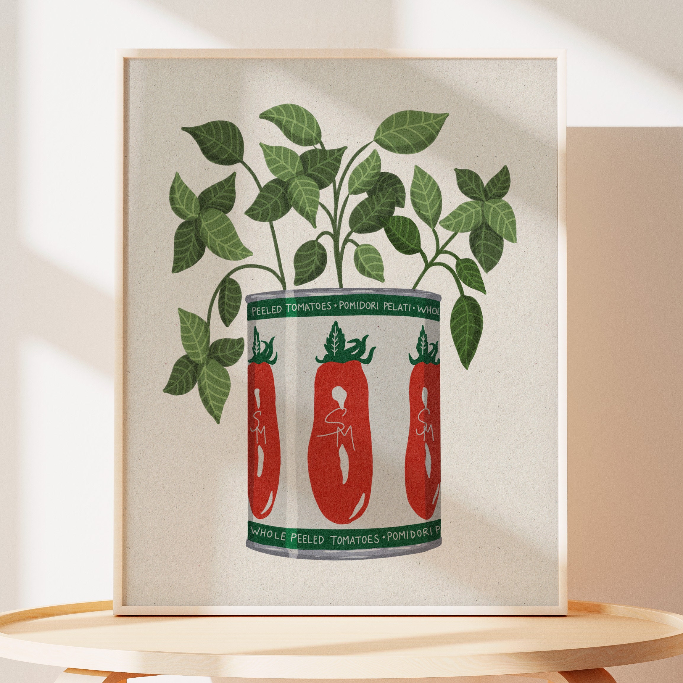 Tomato Basil Botanical Art Print | San Marzano Tomatoes and Basil Leaves | Foodie Kitchen Housewarming Gift | College Apartment Poster