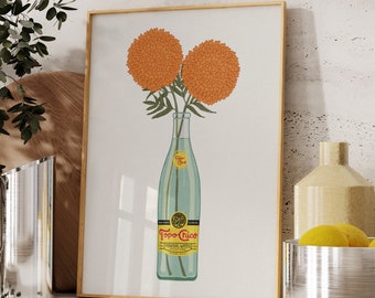 Topo Chico Botanical Art Print | Topo Chico Art Print | Topo Art | Botanical Art Print | College Apartment Decor | Texas Dorm Room Poster