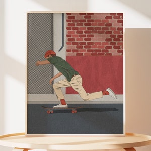 Skateboard Art Print | Skateboarding Artwork | Skateboard gift | Skateboard Poster Skateboarder Art Print College Apartment Decor | Dorm Art