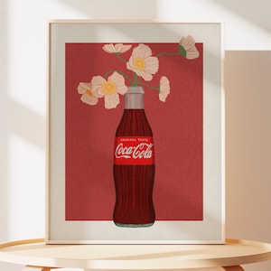 Coca Cola Illustrated Art Print | Botanical Coke Bottle Artwork | Quirky Floral Artwork | Coke Coca Cola Fan Artwork College Apartment Decor