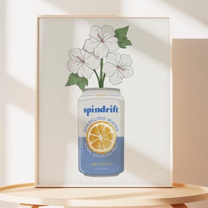 Hibiscus Flower Art Print: Lemon Spindrift Can, Tropical Wall Decor