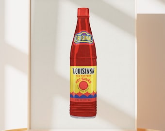 Louisiana Hot Sauce Art Print: Southern Kitchen Decor