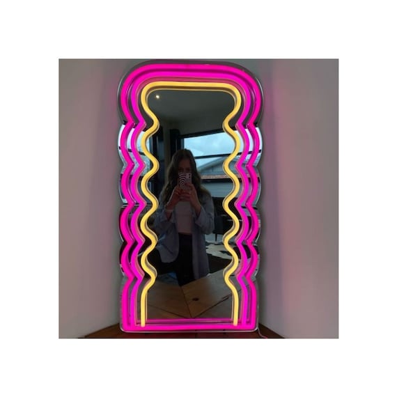 Squiggle mirror - wavy mirror, neon mirror, custom neon sign, neon sign, wall decor, home decor, led sign, full length mirror, acrylic sign