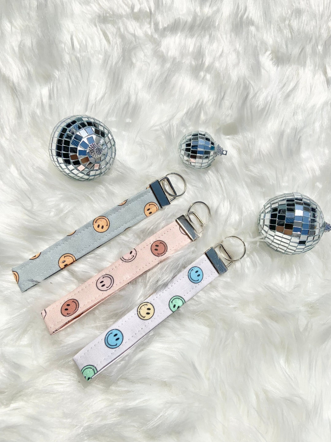 Smiley Face Keychain Wristlet, Key Fob Wristlet, Wristlet Keychain, Key