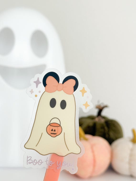 Disney Pastel Ghost with Ears Clear Sticker | Cute Halloween Vinyl Sticker | Minnie Ears | Trick or Treat Pumpkin | Water Bottle Sticker