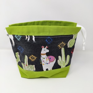Drawstring project bag  Summery Knitting project Bag Summer Crochet Project bag Drawstring Project bag Sock project bag Llamas Cactus