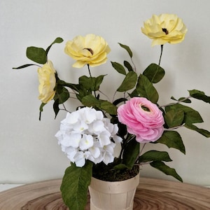 handmade crepe paper spring flowers arrangement