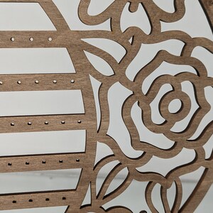 Laser Cut Wooden Earring Display Stand: Rose Design, Stud & Drop Storage image 3