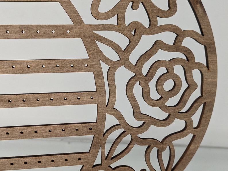 Laser Cut Wooden Earring Display Stand: Rose Design, Stud & Drop Storage image 3
