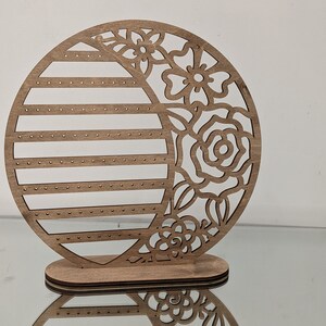 Laser Cut Wooden Earring Display Stand: Rose Design, Stud & Drop Storage image 5