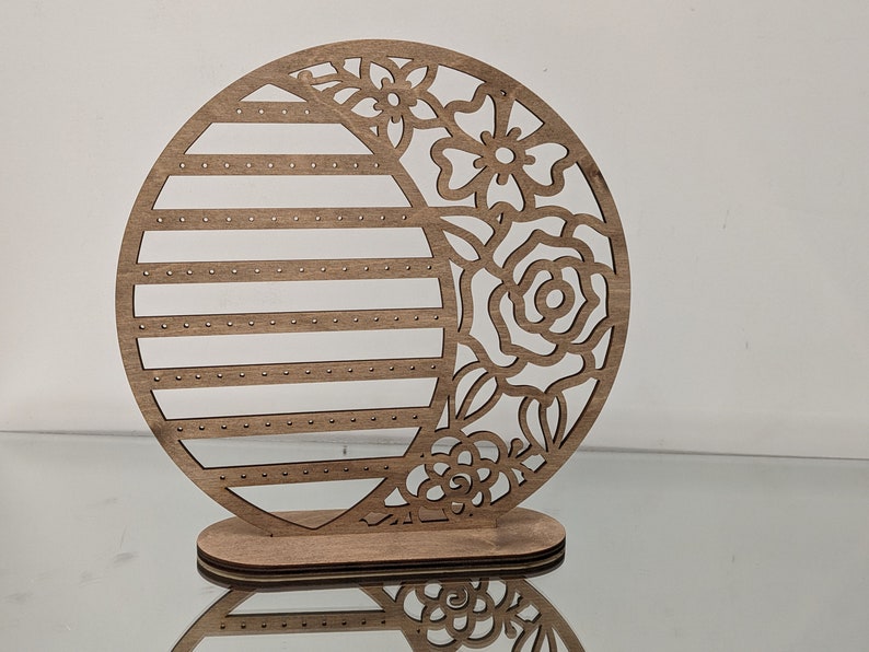 Laser Cut Wooden Earring Display Stand: Rose Design, Stud & Drop Storage image 5