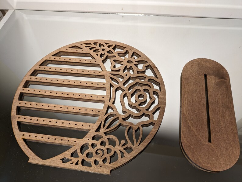 Laser Cut Wooden Earring Display Stand: Rose Design, Stud & Drop Storage image 8