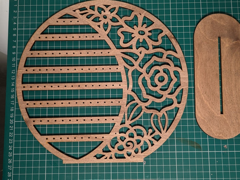 Laser Cut Wooden Earring Display Stand: Rose Design, Stud & Drop Storage image 9