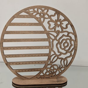 Laser Cut Wooden Earring Display Stand: Rose Design, Stud & Drop Storage image 4