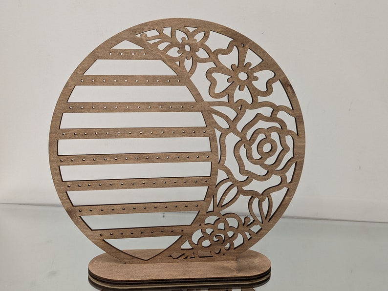 Laser Cut Wooden Earring Display Stand: Rose Design, Stud & Drop Storage image 4