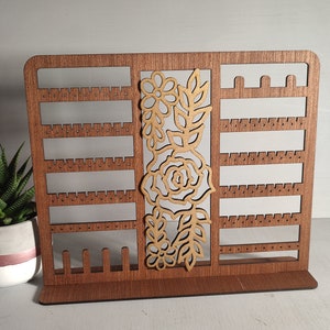 Laser Cut Wooden Jewelry Display Stand, Rose Design