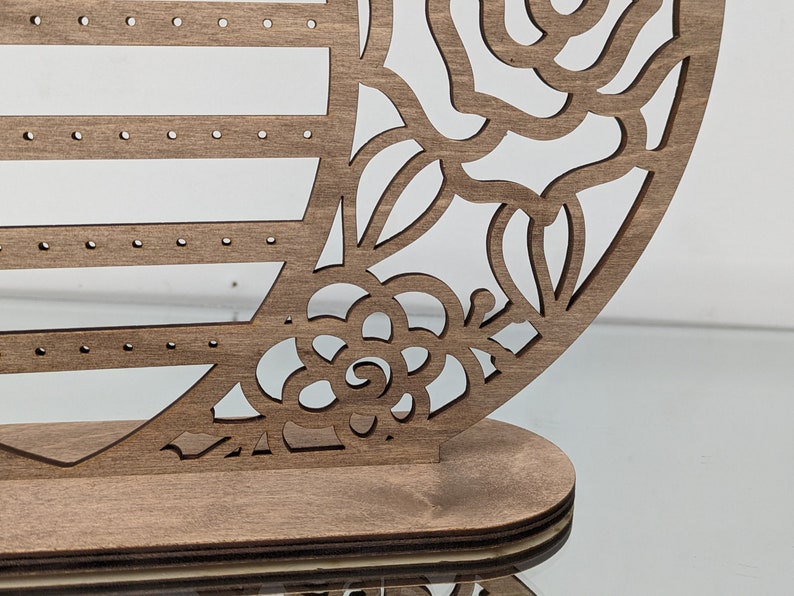 Laser Cut Wooden Earring Display Stand: Rose Design, Stud & Drop Storage image 2