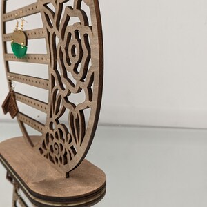 Laser Cut Wooden Earring Display Stand: Rose Design, Stud & Drop Storage image 6