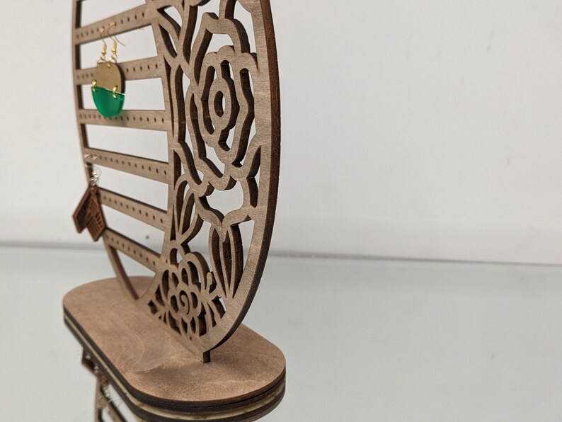 Laser Cut Wooden Earring Display Stand: Rose Design, Stud & Drop Storage image 6