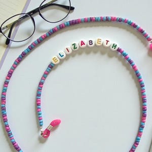 Custom beaded name glasses chain, personalized eyeglass strap for readers, colorful beaded lanyard