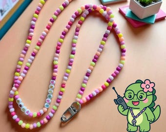 Teacher walkie talkie strap, custom beaded crossbody phone lanyard, personalized ID badge holder, long phone leash, extra long keys lanyard