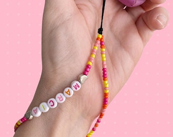 Phone wrist strap, custom beaded phone lanyard, personalized phone charm strap