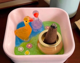 Goose incense holder, cute incense burner for cones and sticks, kawaii room decor, dopamine decor gift