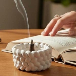 Kawaii incense burner, pastel brass cone holder, aromatherapy dish, desk decor, eco friendly resin stick incense tray