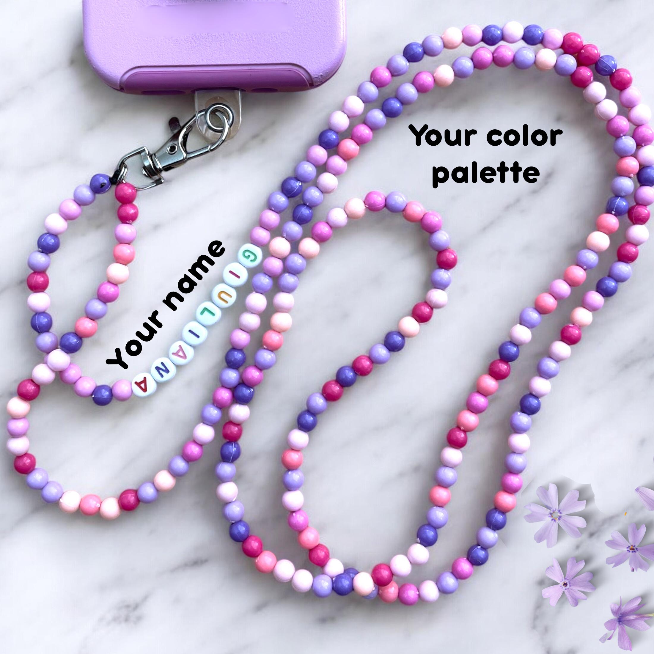 Handmade custom cross body phone beaded lanyard for personalized gift with name, phone charm lanyard, ID badge accessory, extra long strap