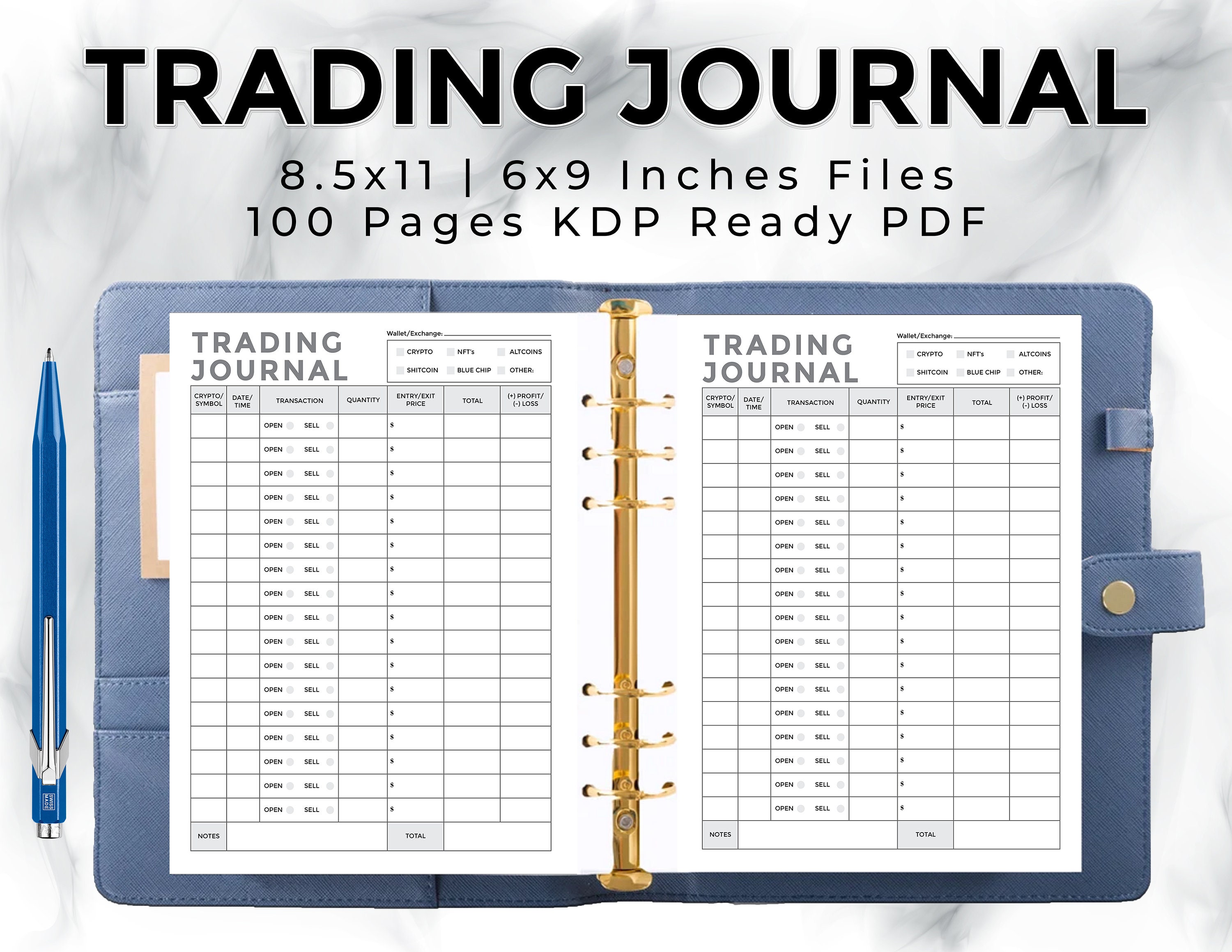 Trading Journal 8.5x11 and 6x9 Inches 100 Pages Ready to Upload PDF Trading Journal 8.5x11 and 6x9 Inches 100 Pages Ready to Upload PDF