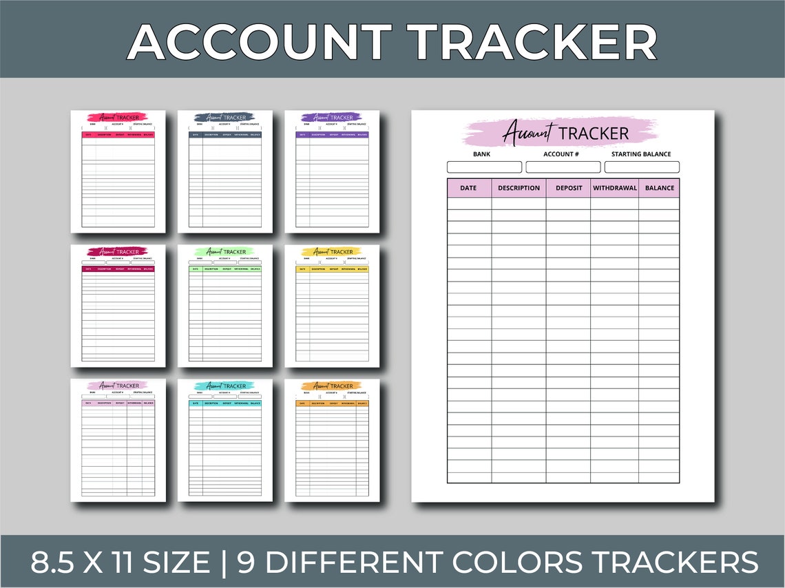 Editable Account Tracker Printable Account Log Tracker Account Balance ...