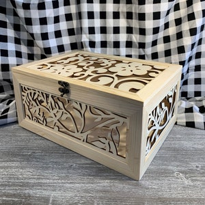 VERY LARGE Laser Cut Unfinished Wood Box, 2 Sizes, Wooden Box, Unfinished Wood Box, Unfinished Wooden Box, Keepsake box, Storage Box, Box