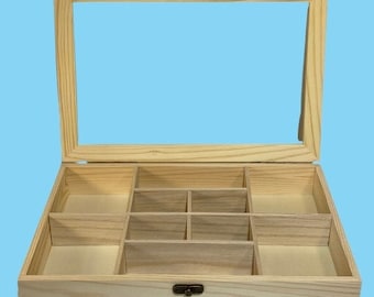 Houten opbergdoos met 10 vakken voor kristallen, kralenorganizer en vitrine.
