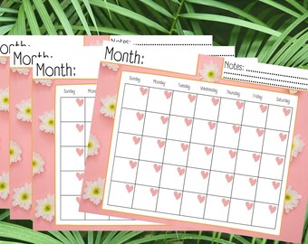 Printable Blank Calendar, Printable Blank Monthly Calendar, Digital ...