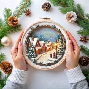 Christmas Cross Stitch Pattern - Winter Village Embroidery, Snowy Landscape, Holiday Decor Chart, Advent Calendar Design