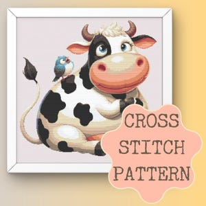 Adorable Cow Cross Stitch Pattern PDF – Farm Animal Embroidery Design for Beginners – Cute DIY Craft Pattern