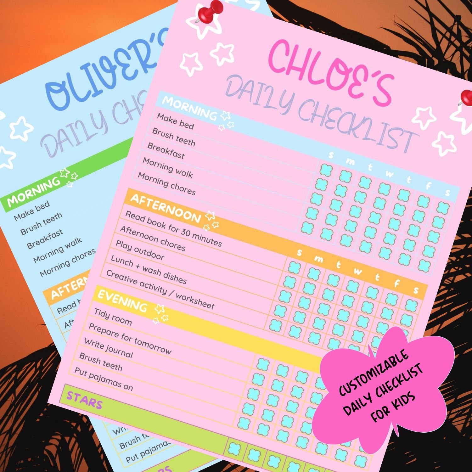 EDITABLE Customizable Daily Checklist for Kids, Printable Checklist ...