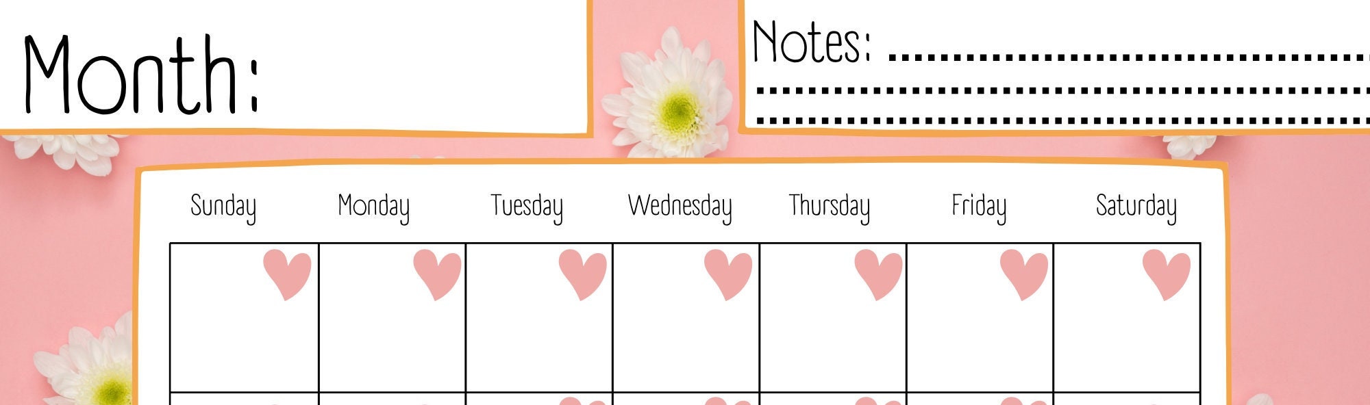 Blank Calendar, Printable Calender, Digital Download, Template, 8.5x11 ...