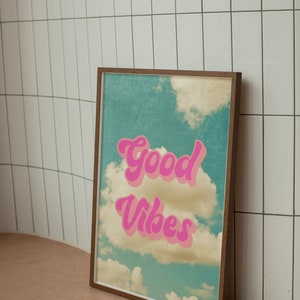 Good Vibes Poster, Good Vibes Print Art, Hippie Room Decor, Retro Groovy Print, Good Vibes Art Print, Retro Print Wall Art, Cloud Prints art
