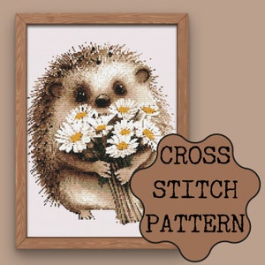 Cute Hedgehog On The Moon Cross Stitch, Instant Download PDF Pattern, Counted Cross Stitch Chart, Embroidery Pattern, Animal Cross Stitch