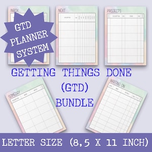 Colorful GTD Inbox Collection, Getting Things Done Planner, 8.5”x11” Letter Size PDF Printable Planner, GTD Bundle Print , Printable Planner