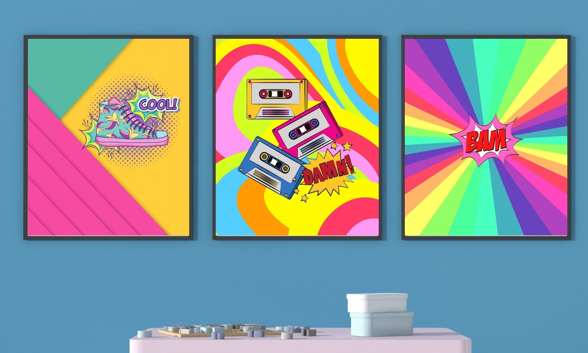 Pop Art Wall Decor Printable Set Comic Pop Art Style Wall Etsy Canada