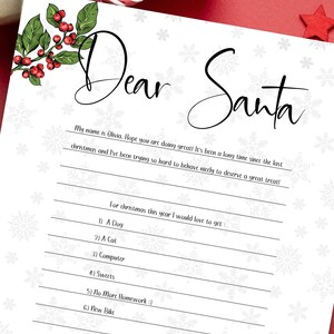 Carta al querido Papá Noel, Lista de deseos navideños para niños, Lista de deseos del querido Papá Noel, Carta imprimible a Papá Noel, Plantilla imprimible Carta de Papá Noel