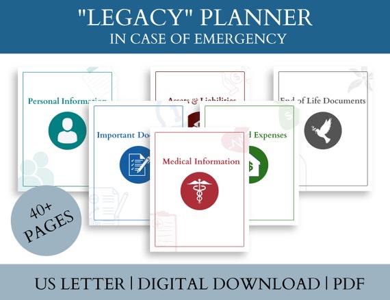 Legacy Planner, In Case of an Emergency, Family emergency binder Printable, US letter size