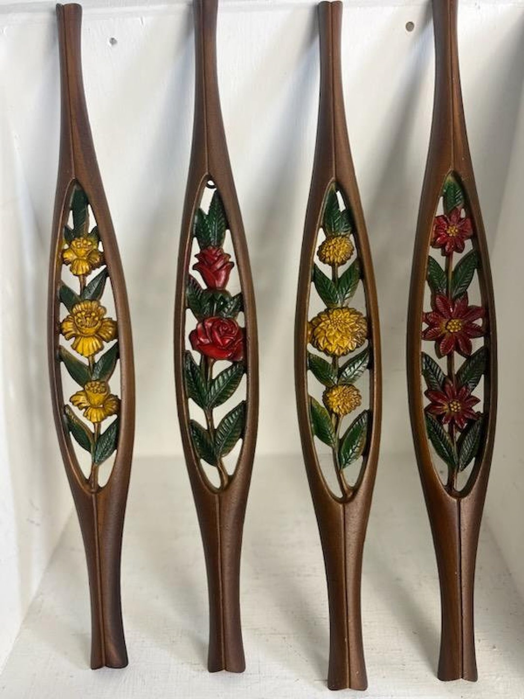 Vintage MCM Metal Floral Wall Art Sexton USA / Set of 4 Etsy