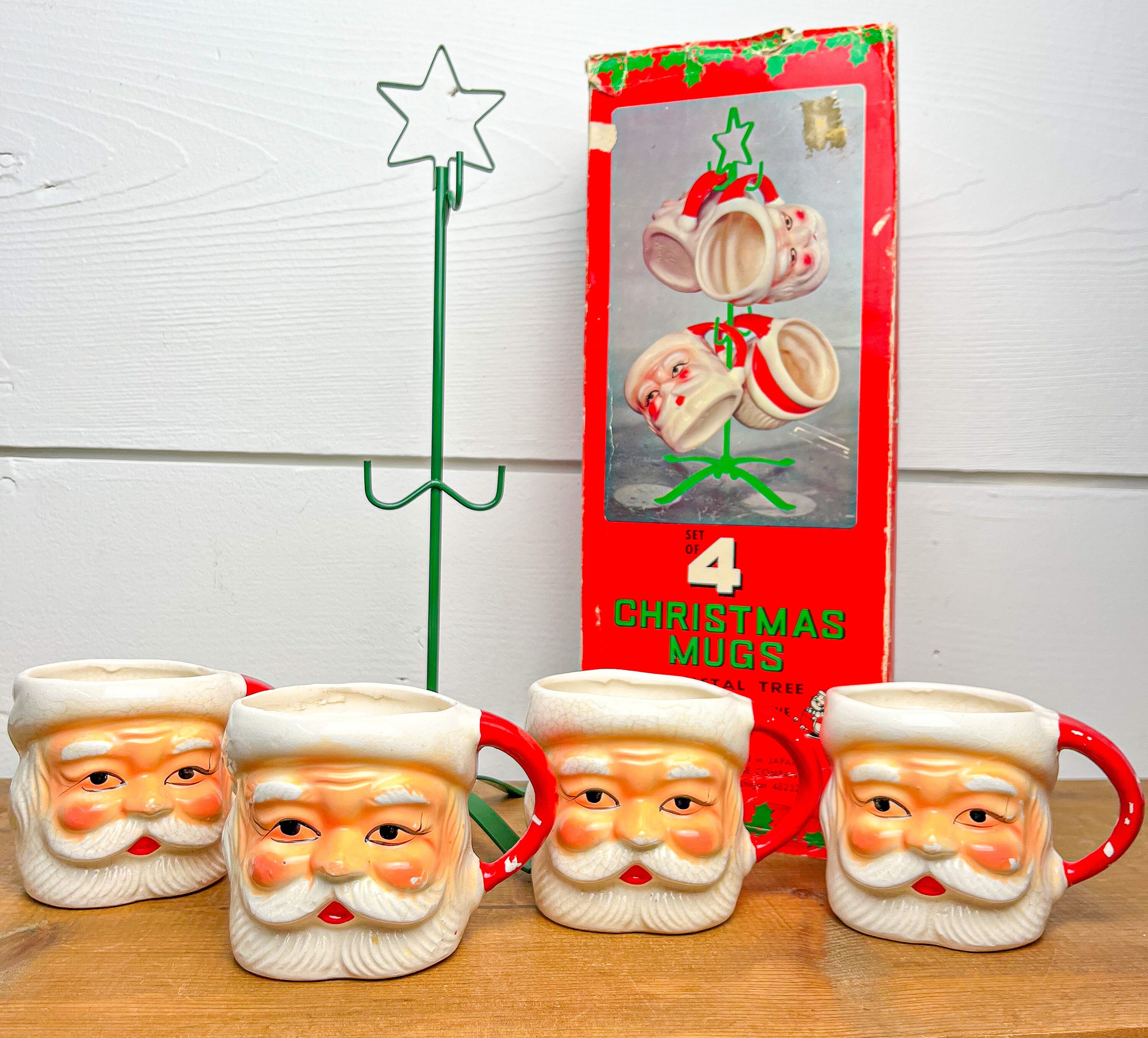 Vintage Santa Mug 4 With Tree in Original Box Etsy