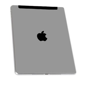 May include: A silver iPad with a black Apple logo on the back.
